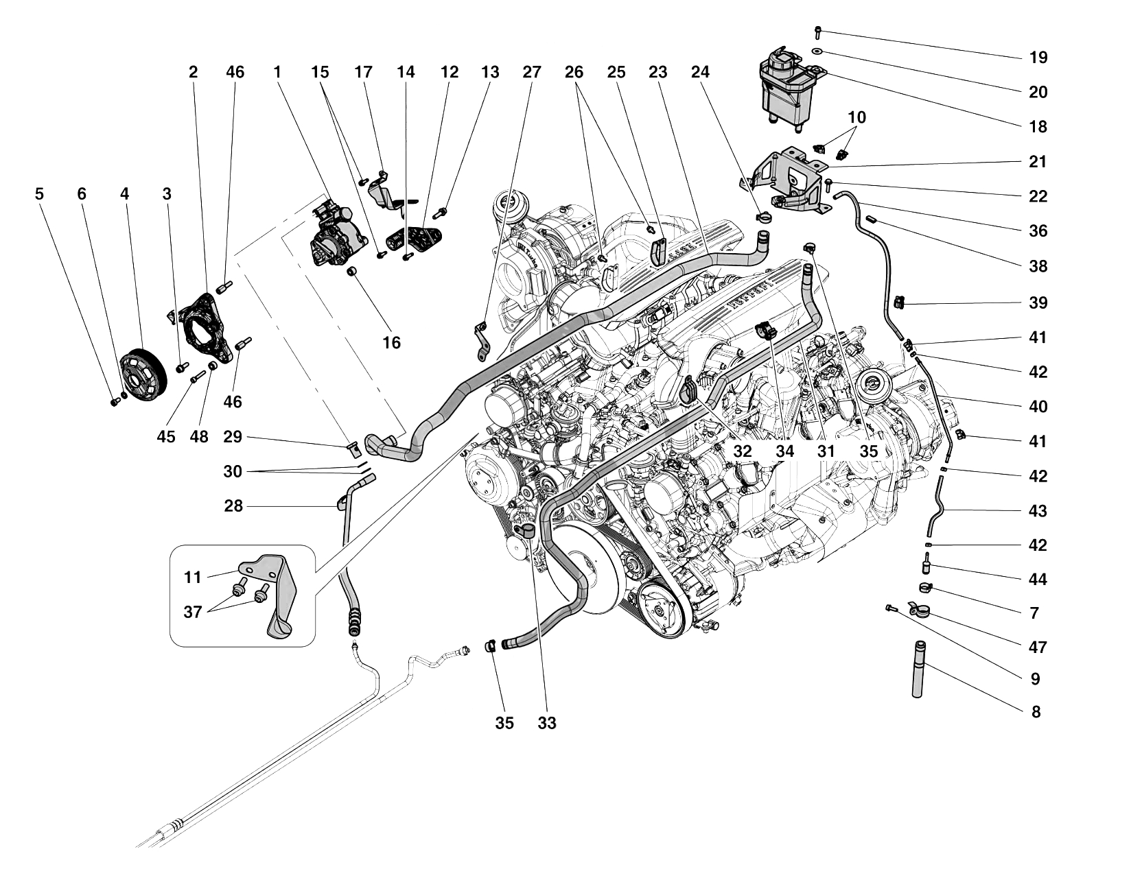 0045 - POWER STEERING PUMP AND RESERVOIR